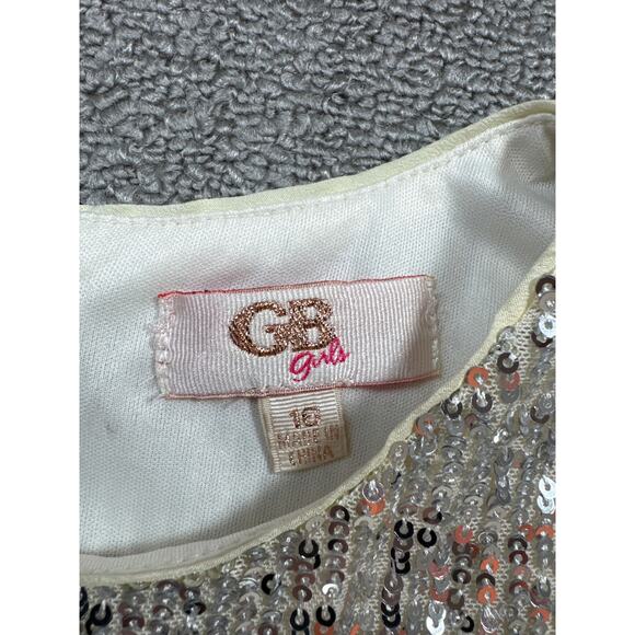 GB Girls Dress Silver Sequin Mini Flutter Sleeve Size 16 - Picture 4 of 7